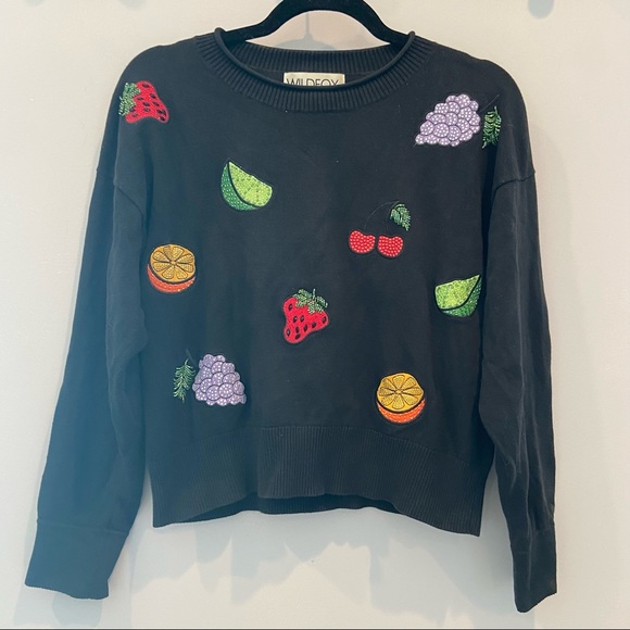 WILDFOX Fruity Fader Sweater Cropped Sparkly Small RARE - Picture 3 of 7